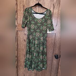 Floral Green Short-Sleeve Fit & Flare Dress